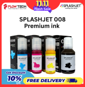 Buy the Splashjet 008 Refill Ink Full Set (C/M/Y/Black) for Epson EcoTank / InkTank printers at FlowTech Bangladesh. Genuine compatible ink, vibrant output, only ৳ 2,800.