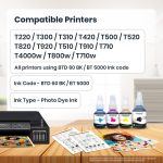 Premium-quality ink for sharp and vibrant printing Deep black ink for clear and professional text High page yield for economical printing Anti-clogging formula for smooth ink flow Fast-drying and smudge-resistant performance Fade-resistant for long-lasting print quality Easy refill bottle design for hassle-free use Suitable for both document and color printing